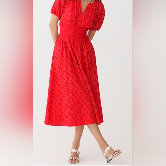 J. Crew Dresses & Skirts - J Crew Smocked-Waist Midi Belvedere Red Dress